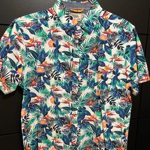 Men's Large Free Planet Short Sleeve White Floral Button Down Shirt Used Large
